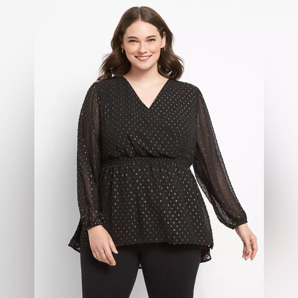 Lane Bryant Surplice Clip Dot Peplum Holiday Blouse - Size 22 / 24